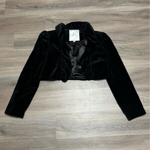 Milly of New York 4 Shrug Black Velvet Cropped Bolero Jacket Collared Whimsigoth